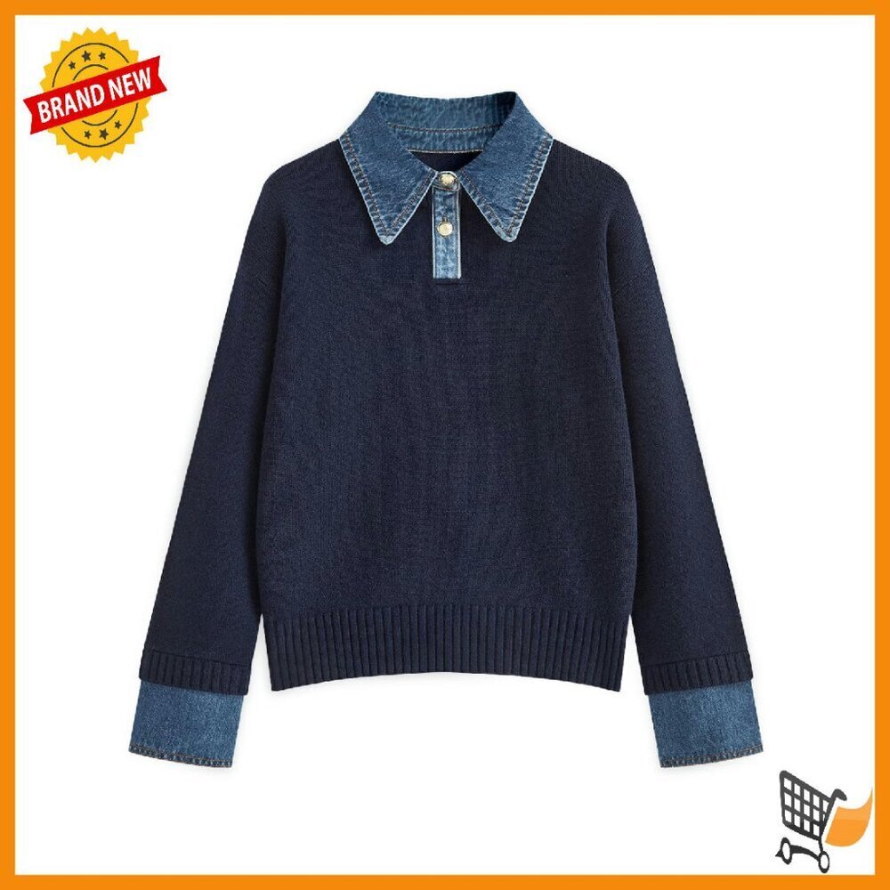 Oversized Chunky Knit Sweater V-Neck Mock Turtleneck Button Pullover